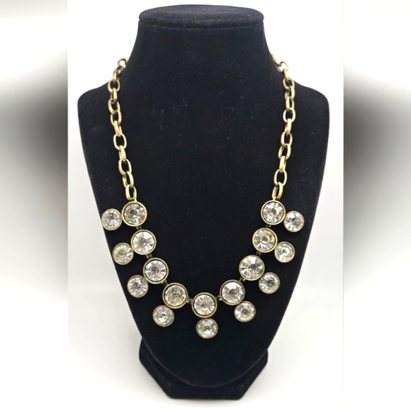 🟢3/$19🟢 J CREW Bling Burnished Gold Tone Large Statement Rhinestone Necklace - Picture 1 of 7